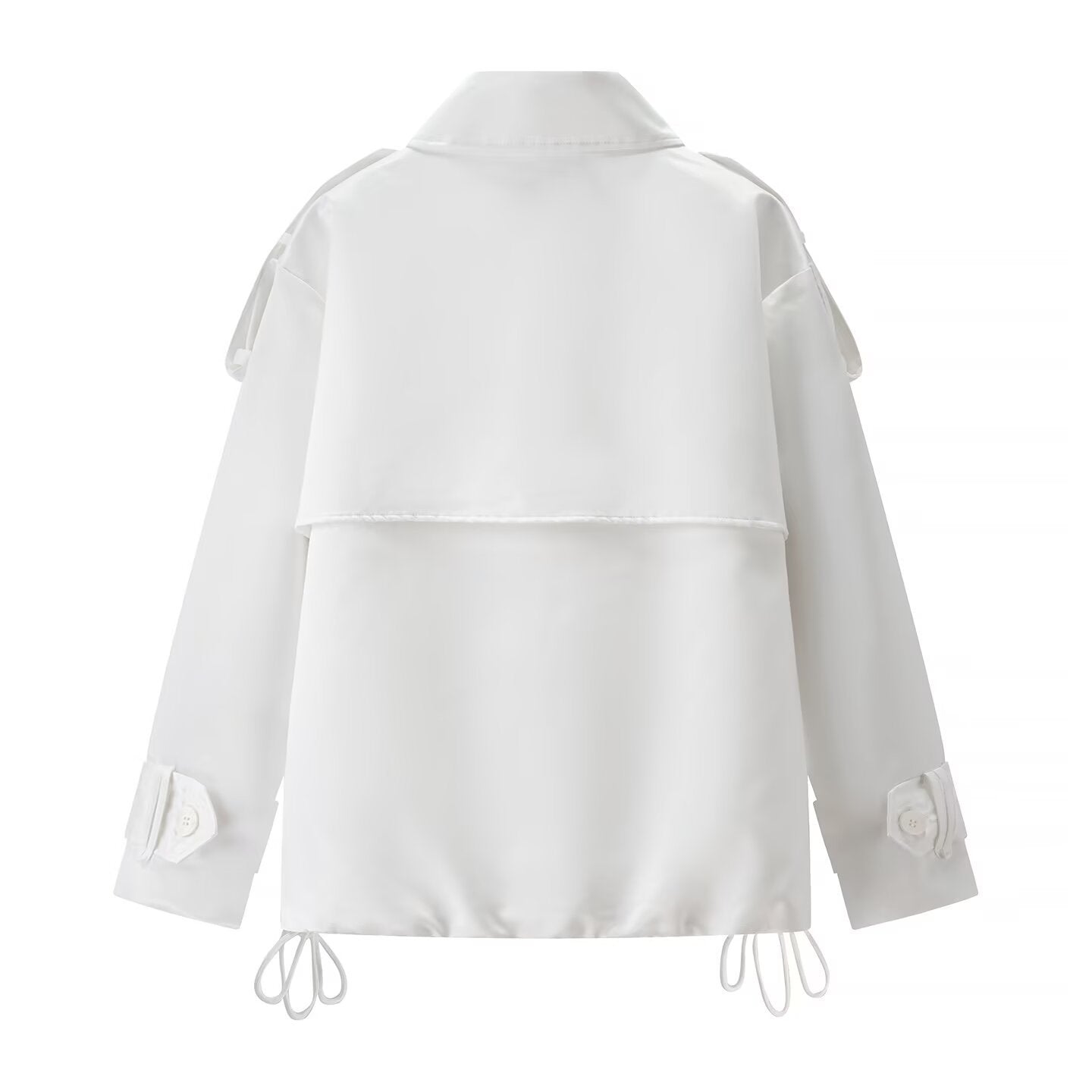 Long sleeved white double breasted loose jacket for women